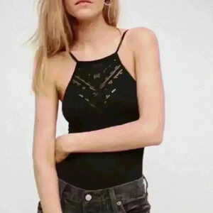 Intimately by Free People Solstice Lace Bodysuit  Ribbed Black NWOT